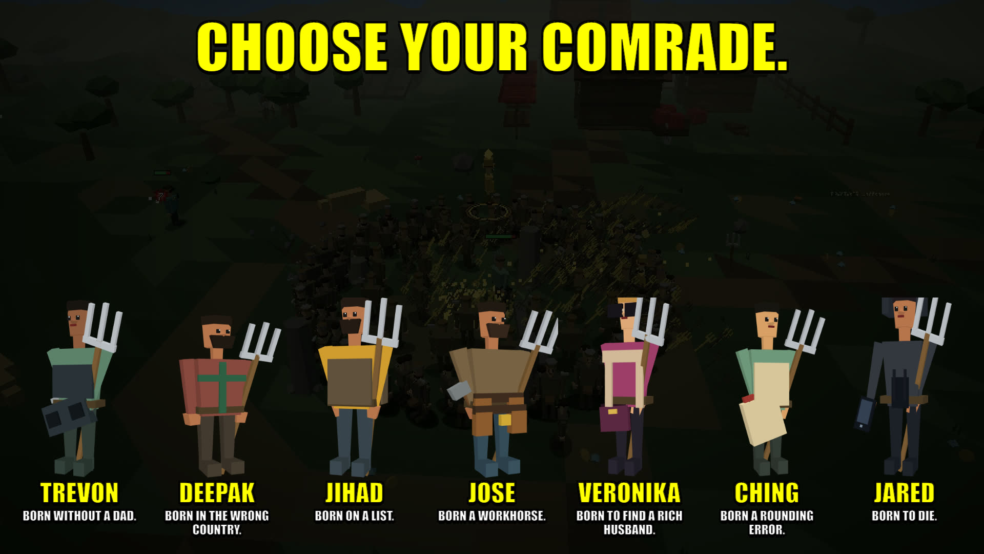 The seven playable comrades from EAT THE RICH